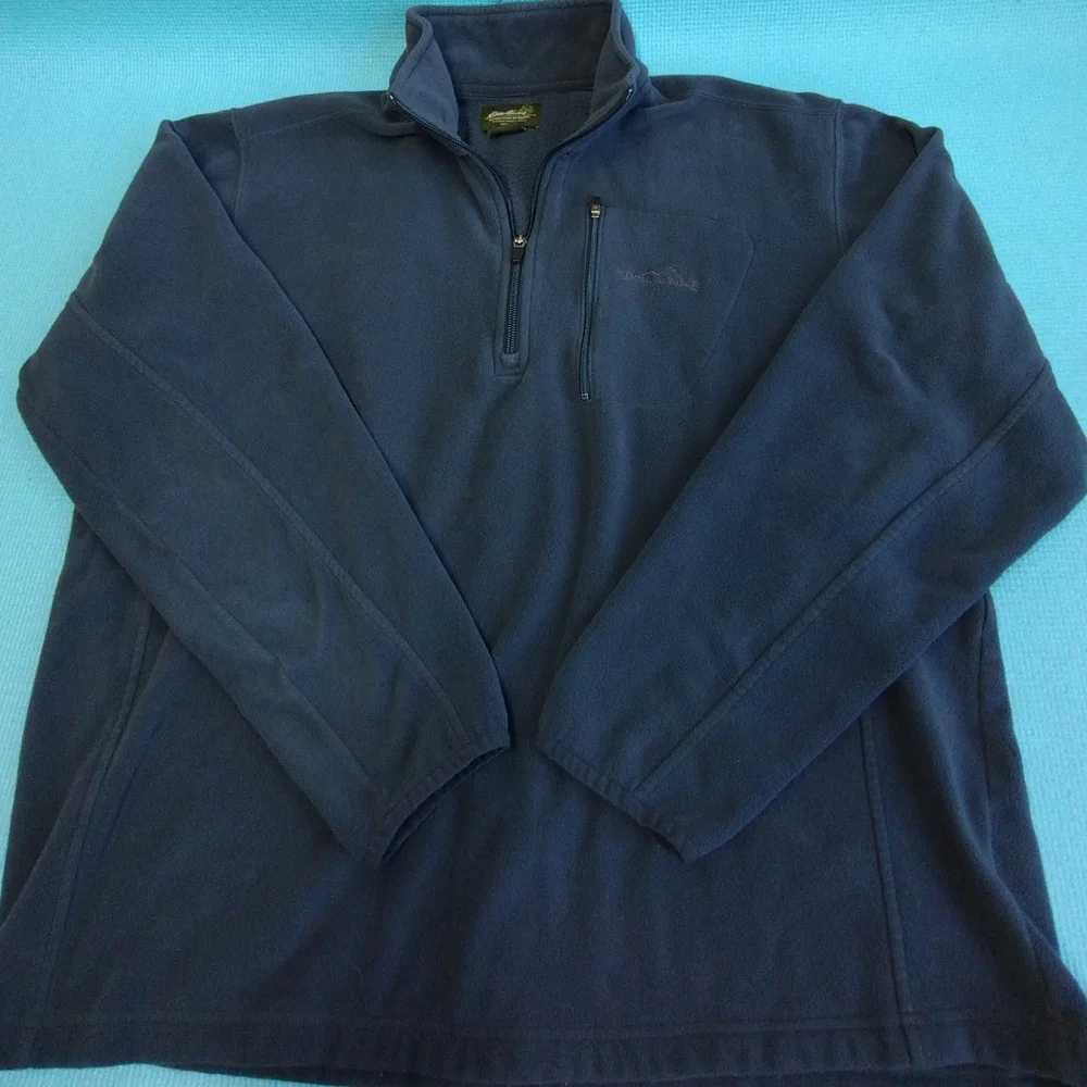 EDDIE BAUER Men's Sweater Fleece 1/4 Zip Blue Size LT
